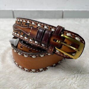 Tony Lama Men’s Brown White Leather Tooled Belt Size 38
